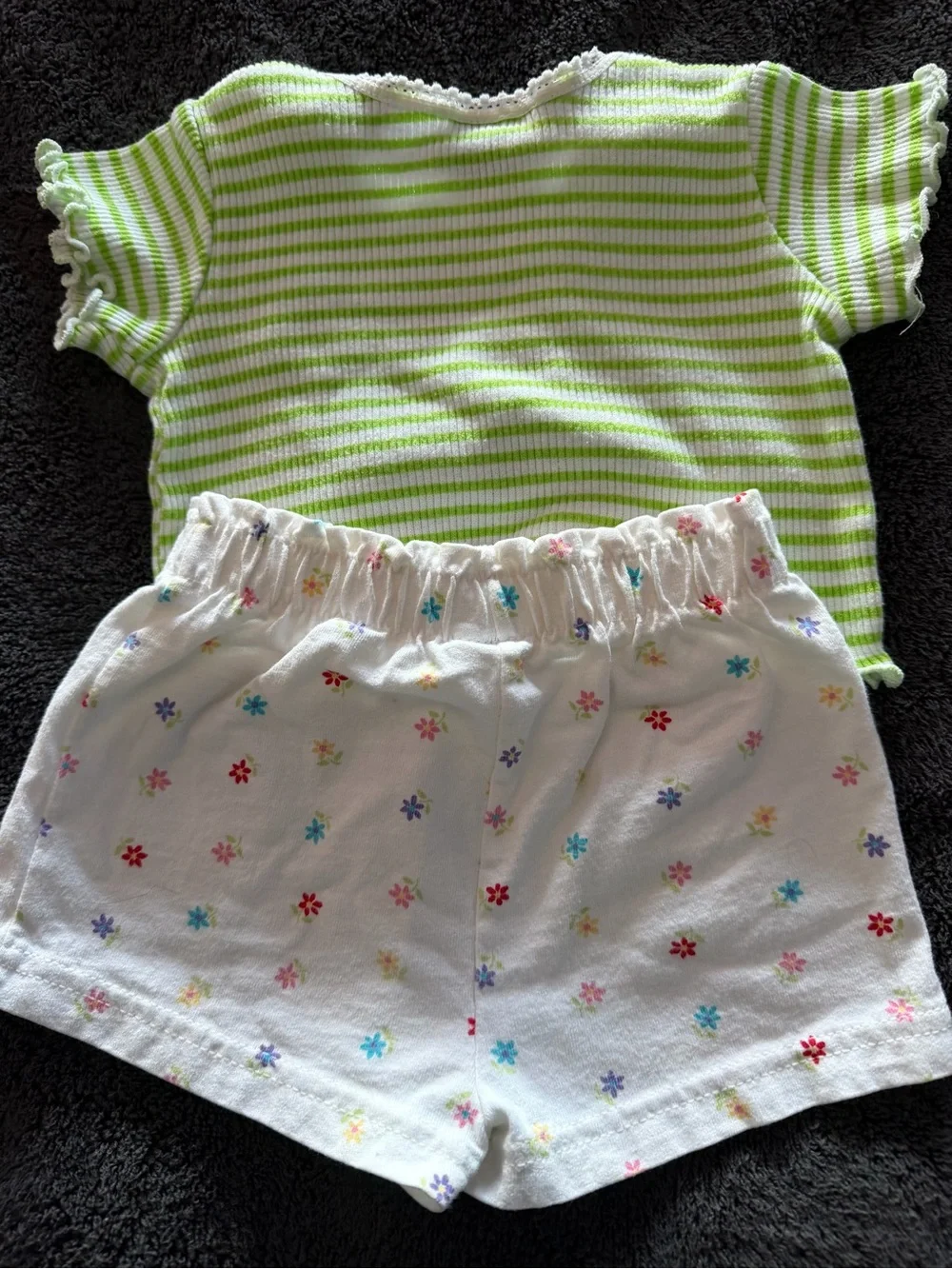 Kids Two-Piece Matching Set - Green Striped Top & Floral Shorts